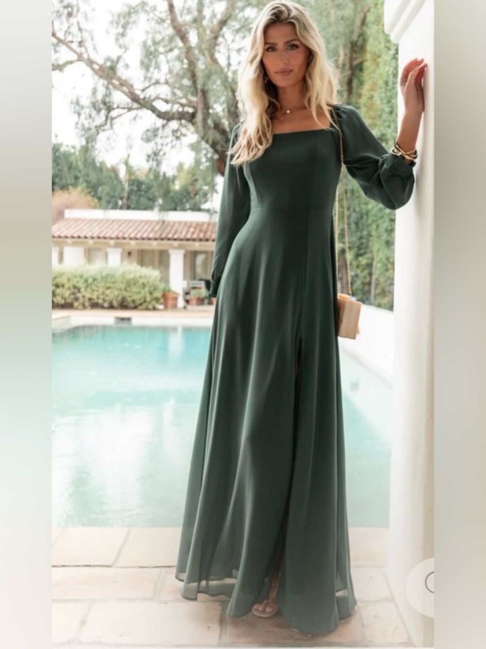 Baltic Born Forest Green Maxi Dress with Long Sleeves
